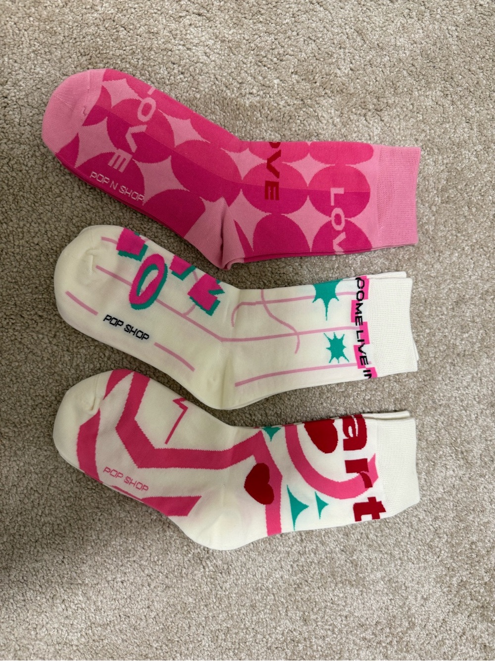 Women's Graphic Crew Socks - Pink & Cream (3-Pack)